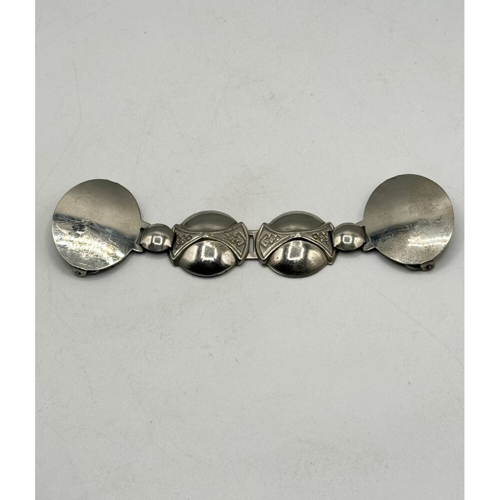 Estate Solid Brass Silver Interlocking Belt Buckle - image 3